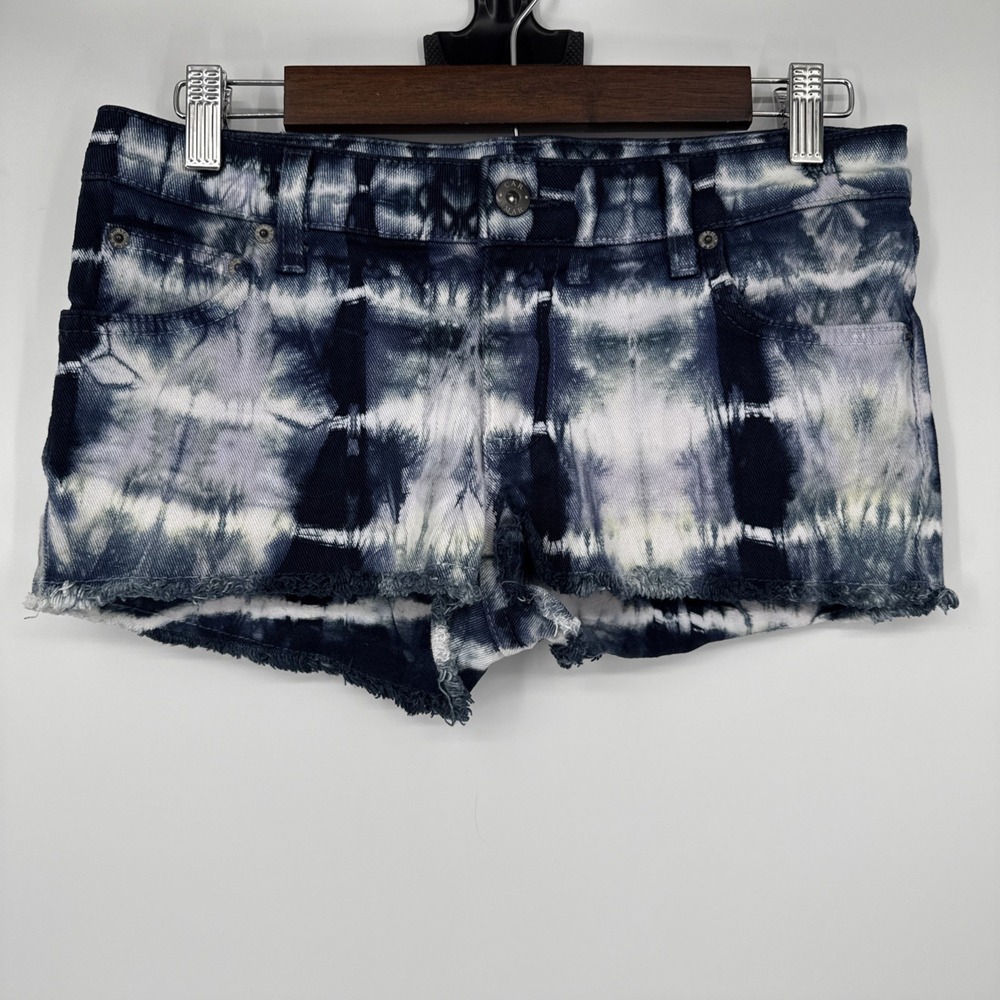 Carmar Shorts Tie Dye Denim Cutoff Raw Hem Fringe Shorts Hippie Grunge Size 26